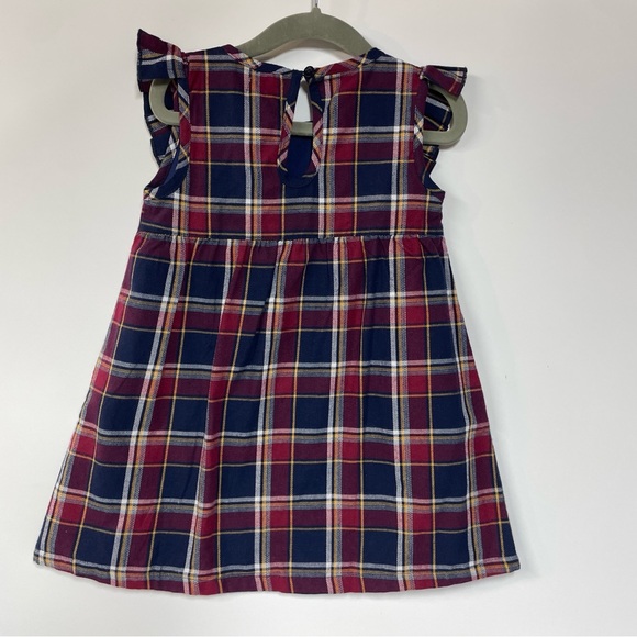 Lilly & Sid 12-18 mo Fall Plaid A Line Ruffle Dress Burgandy Navy & Gold Autumn - Picture 5 of 6